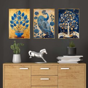 Set of Three Wall Paintings for Wall Dacoration Golden Framed Wall Paintings for Living Room & Bedroom Wall Art for Home Decoration & Office Wall Décor (18x12 inch CH-GD3-14)