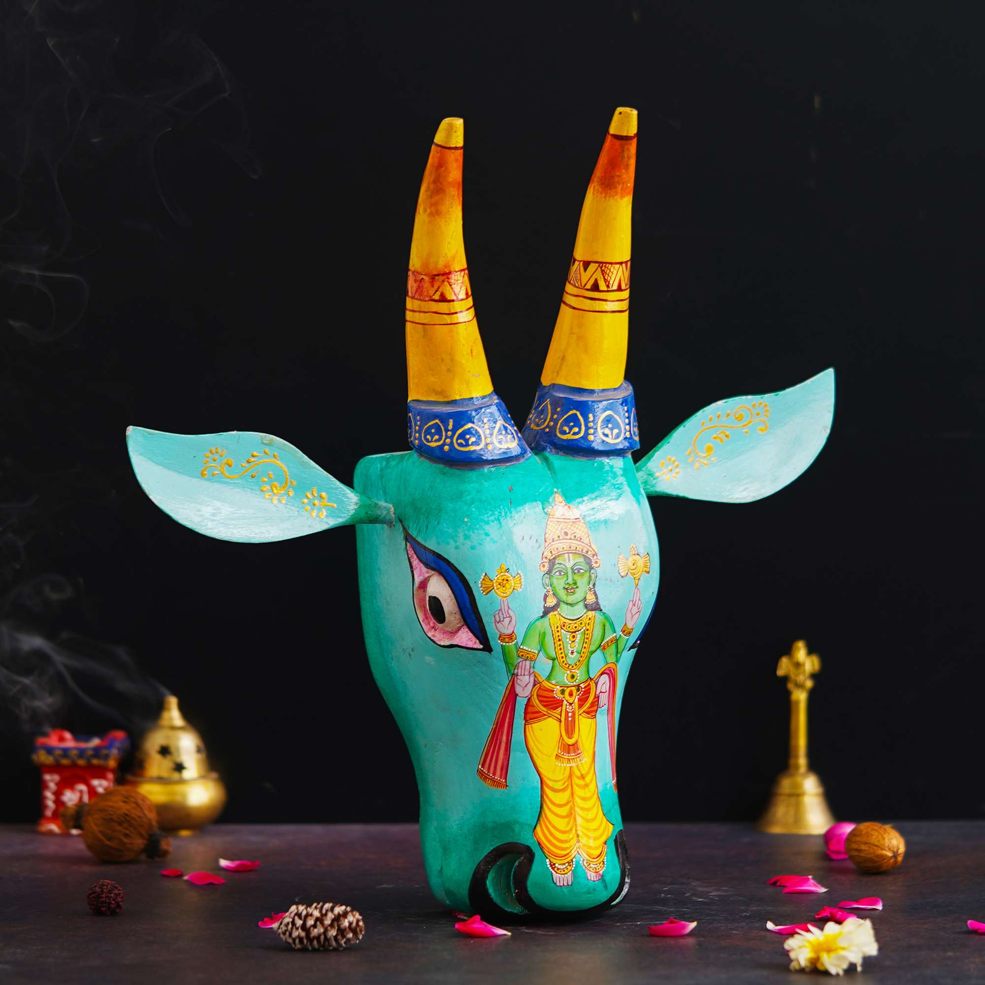 Handpainted Cow Head VISHNU JI | Bull Head | Wall Decor | Vintage Decor | Nandi | Home Dcor - Image 2